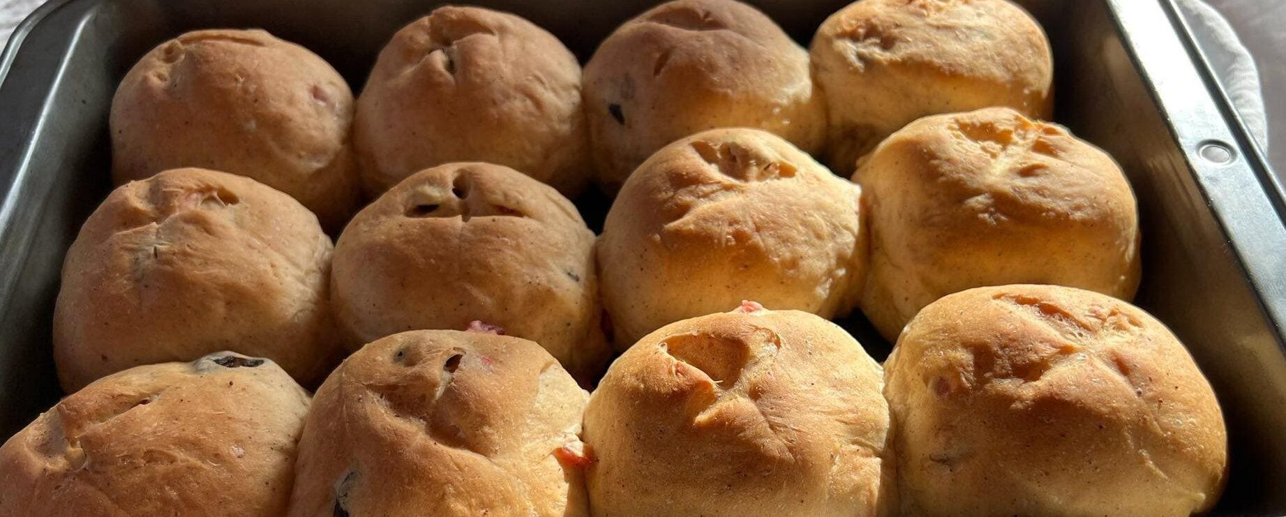 Fresh buns ready to be crossed